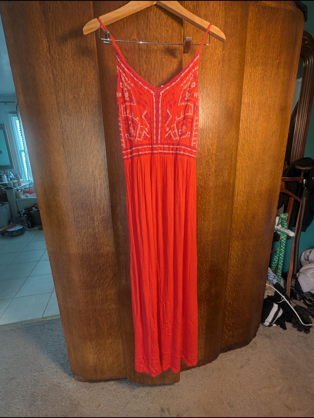 Japna Red Embroidered Maxi Dress S